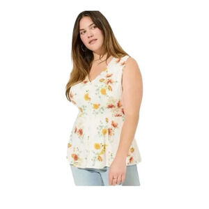 Torrid Floral Tank Top Rayon Slub Button Up Belted Tie Babydoll Sleeveless 2